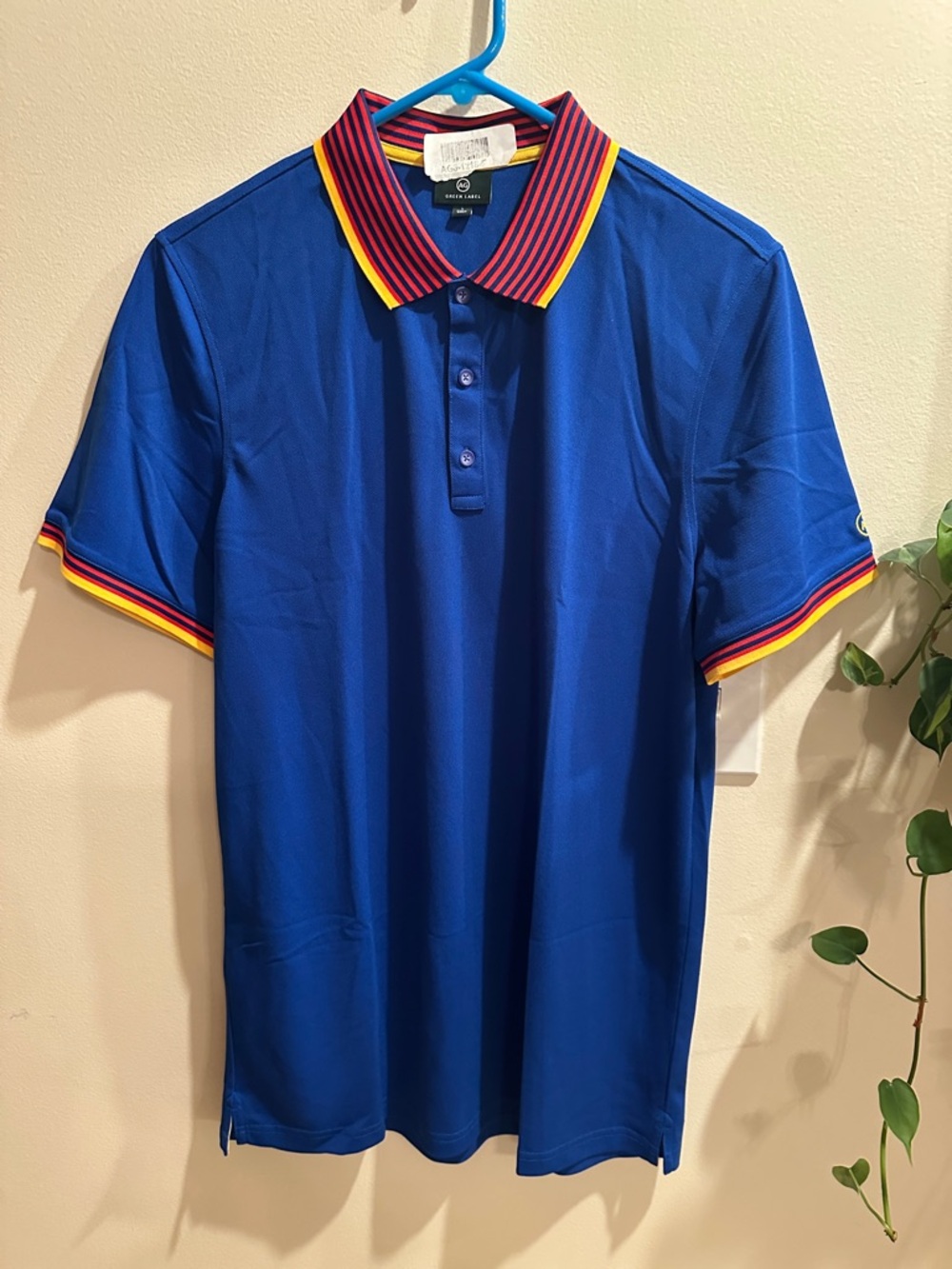 Ag Adriano Goldschmied Men’s Blue Polo with Red and Yellow Trim